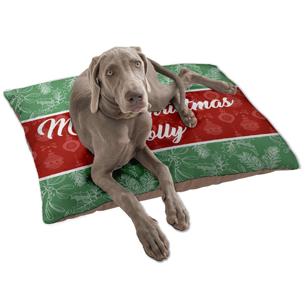 Custom Christmas Holly Dog Bed - Large w/ Name or Text