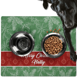 Christmas Holly Dog Food Mat - Large w/ Name or Text