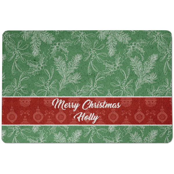 Custom Christmas Holly Dog Food Mat w/ Name or Text