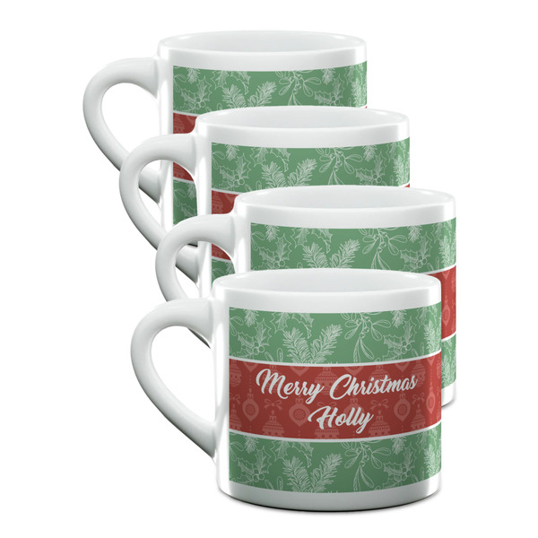 Custom Christmas Holly Double Shot Espresso Cups - Set of 4 (Personalized)