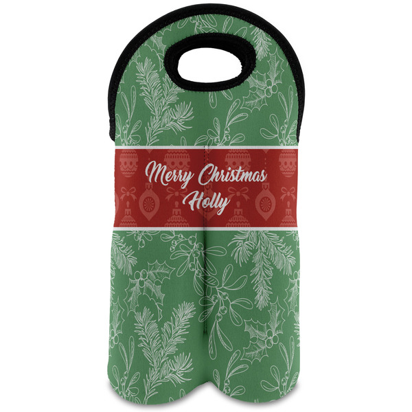 Custom Christmas Holly Wine Tote Bag (2 Bottles) (Personalized)
