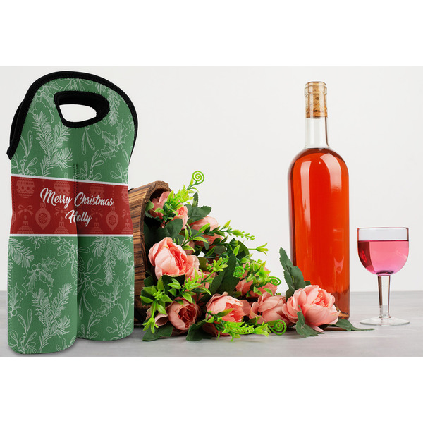 Christmas Holly Double Wine Tote - LIFESTYLE (new)