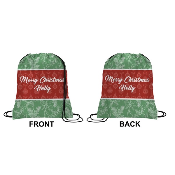 Christmas Holly Drawstring Backpack Front & Back Medium