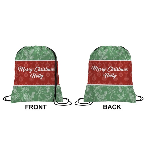 Christmas Holly Drawstring Backpack Front & Back Small