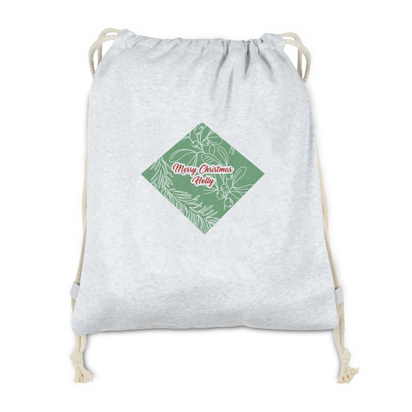 Custom Christmas Holly Drawstring Backpack - Sweatshirt Fleece - Double Sided (Personalized)
