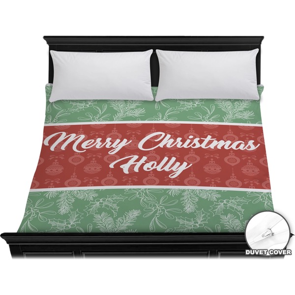 Custom Christmas Holly Duvet Cover - King (Personalized)