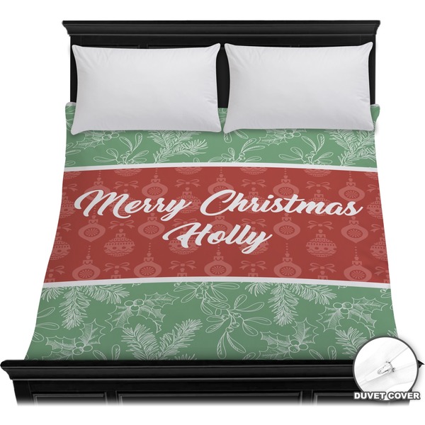 Custom Christmas Holly Duvet Cover - Full / Queen (Personalized)