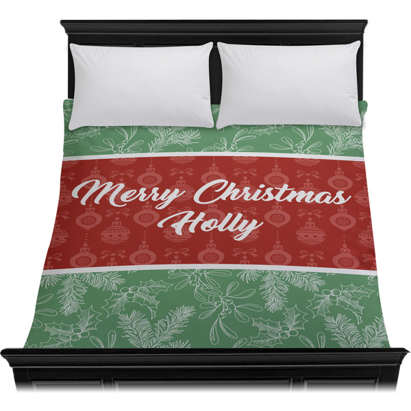 Christmas Holly Duvet Cover - Queen - On Bed - No Prop