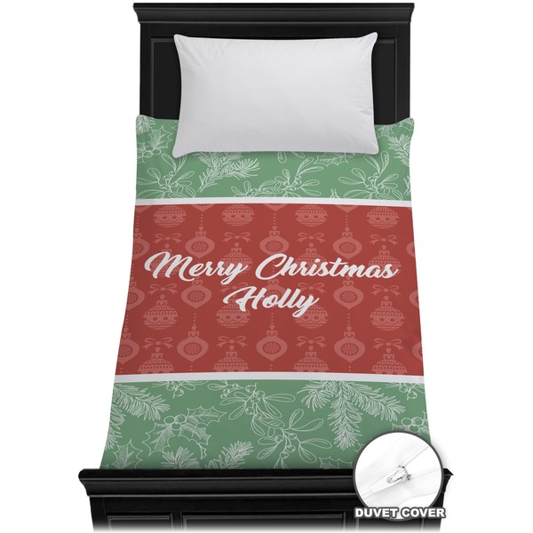 Custom Christmas Holly Duvet Cover - Twin (Personalized)