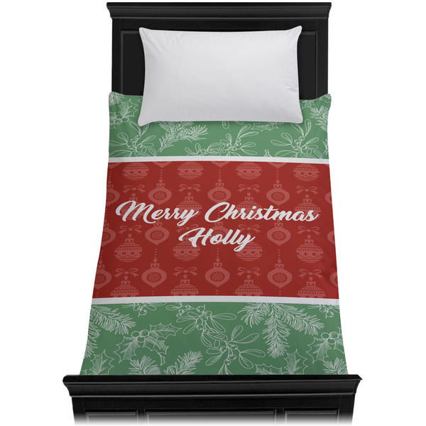 Christmas Holly Duvet Cover - Twin - On Bed - No Prop