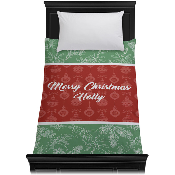 Christmas Holly Duvet Cover - Twin XL - On Bed - No Prop