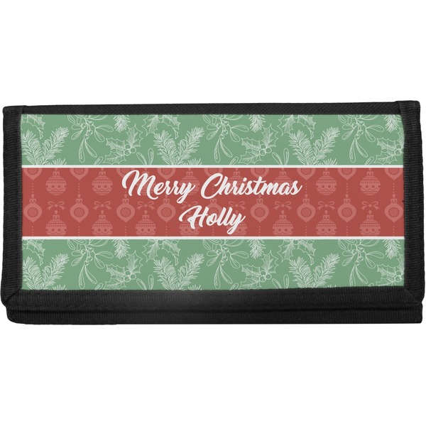 Custom Christmas Holly Canvas Checkbook Cover (Personalized)
