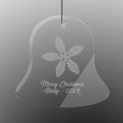 Christmas Holly Engraved Glass Ornament - Bell (Personalized)