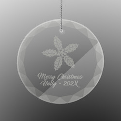 Christmas Holly Engraved Glass Ornament - Round (Personalized)
