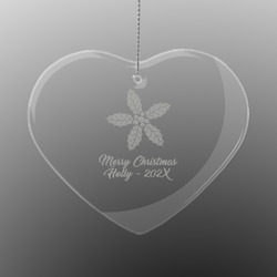 Christmas Holly Engraved Glass Ornament - Heart (Personalized)