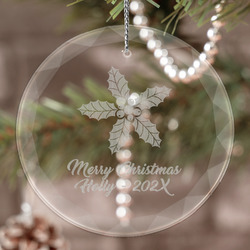 Christmas Holly Engraved Glass Ornament (Personalized)