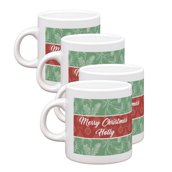 Custom Christmas Holly Single Shot Espresso Cups - Set of 4 (Personalized)