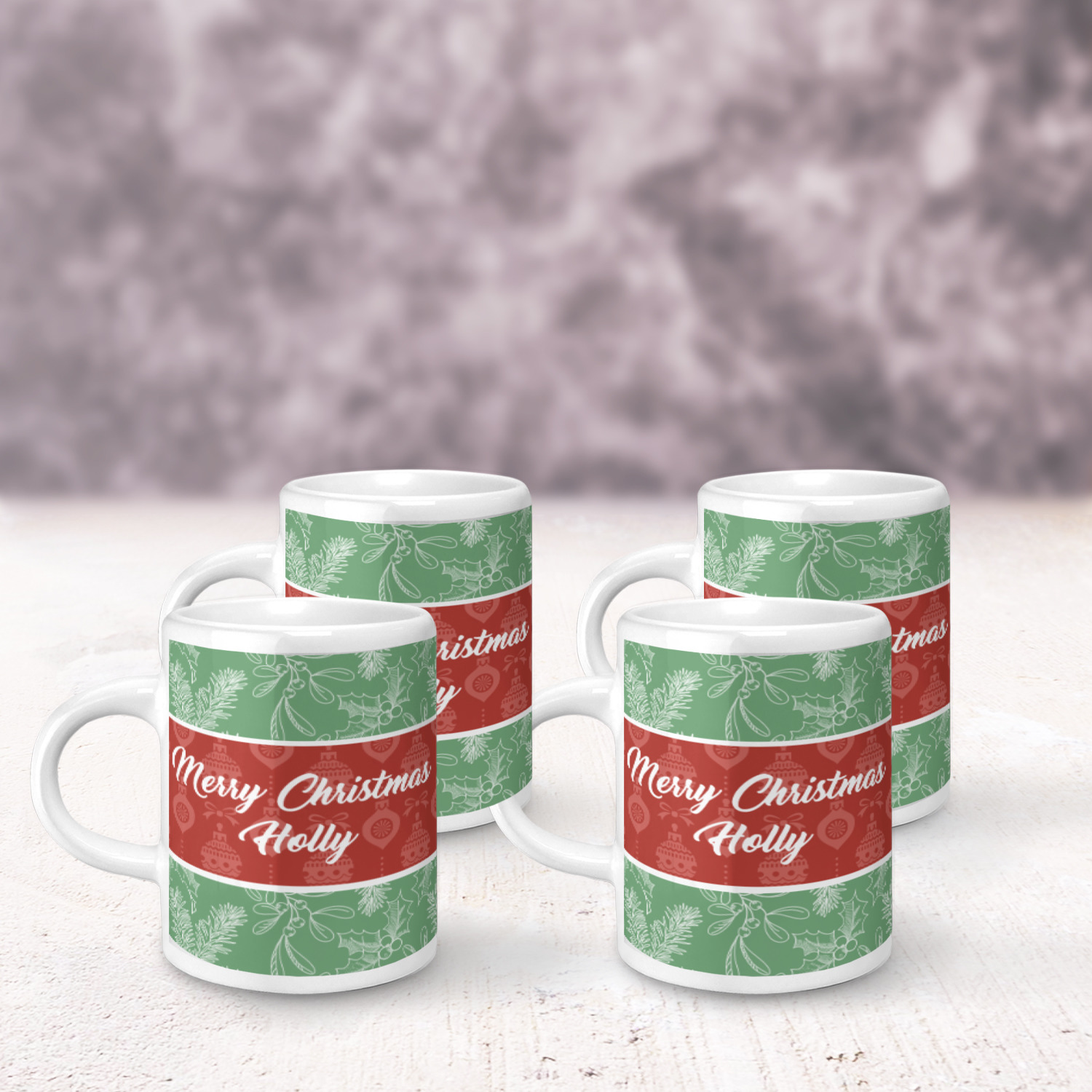 Christmas Holly Espresso Cups Set of 4 (Personalized) YouCustomizeIt