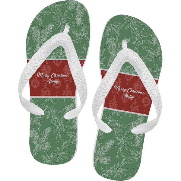 Custom Christmas Holly Flip Flops - Medium (Personalized)