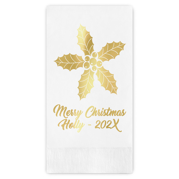 Custom Christmas Holly Guest Napkins - Foil Stamped (Personalized)