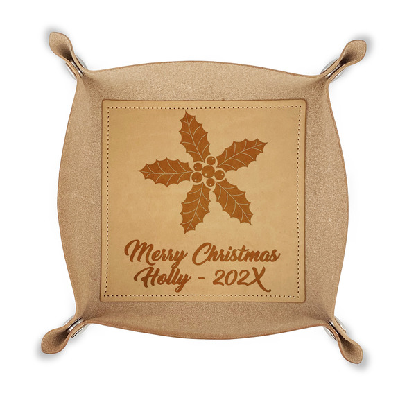 Custom Christmas Holly Genuine Leather Valet Tray (Personalized)