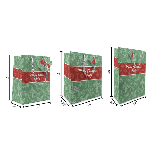 Christmas Holly Gift Bags - All Sizes - Dimensions