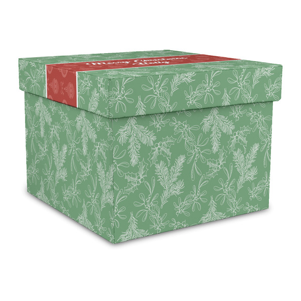 Custom Christmas Holly Gift Box with Lid - Canvas Wrapped - Large (Personalized)