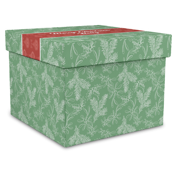 Custom Christmas Holly Gift Box with Lid - Canvas Wrapped - X-Large (Personalized)