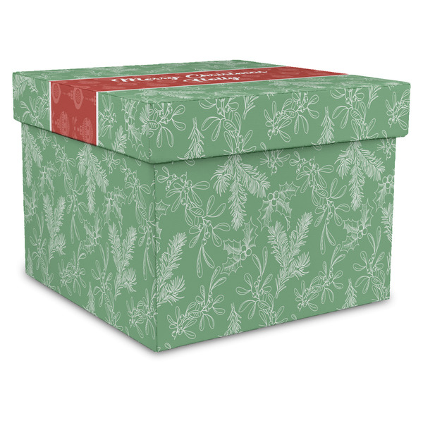 Custom Christmas Holly Gift Box with Lid - Canvas Wrapped - XX-Large (Personalized)