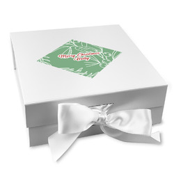 Christmas Holly Gift Box with Magnetic Lid - White (Personalized)