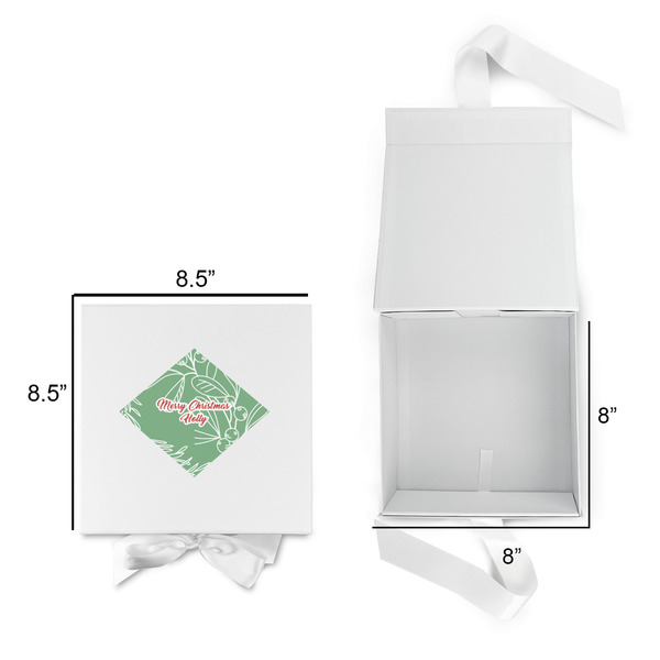 Christmas Holly Gift Boxes with Magnetic Lid - White - Open & Closed