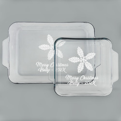 Christmas Holly Set of Glass Baking & Cake Dish - 13in x 9in & 8in x 8in (Personalized)
