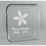 Christmas Holly Glass Cake Dish - 8in x 8in (Personalized)