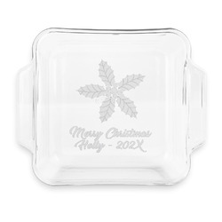 Christmas Holly Glass Cake Dish with Truefit Lid - 8in x 8in (Personalized)