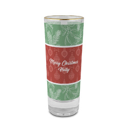 Christmas Holly 2 oz Shot Glass - Glass with Gold Rim (Personalized)