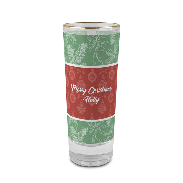 Custom Christmas Holly 2 oz Shot Glass -  Glass with Gold Rim - Single (Personalized)