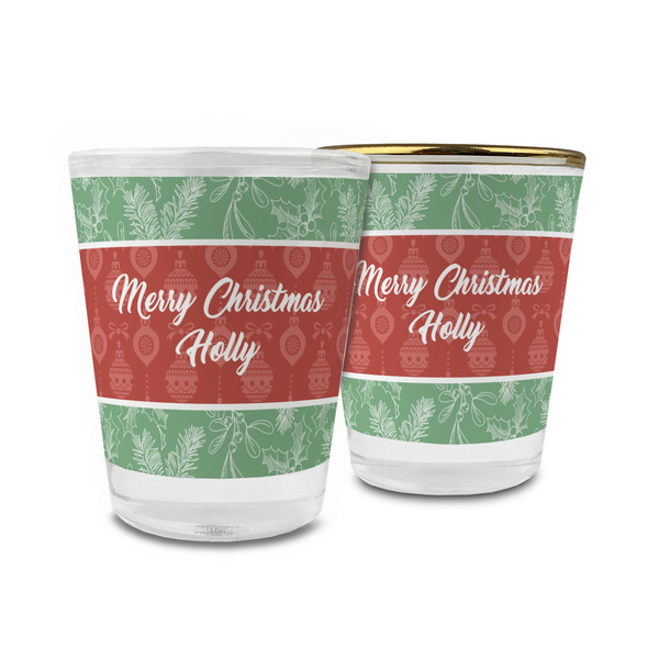 Custom Christmas Holly Glass Shot Glass - 1.5 oz (Personalized)