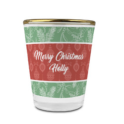 Christmas Holly Glass Shot Glass - 1.5 oz - with Gold Rim - Set of 4 (Personalized)