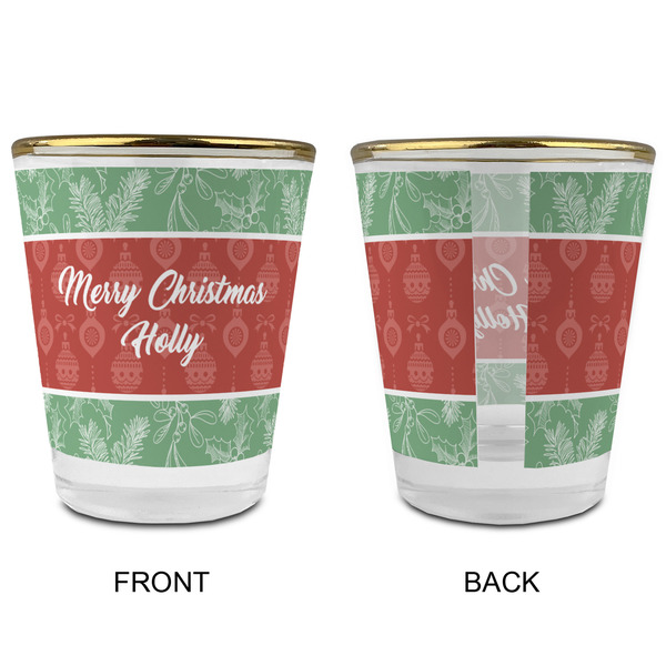 Christmas Holly Glass Shot Glass - with gold rim - APPROVAL