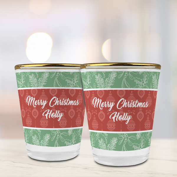 Christmas Holly Glass Shot Glass - with gold rim - LIFESTYLE