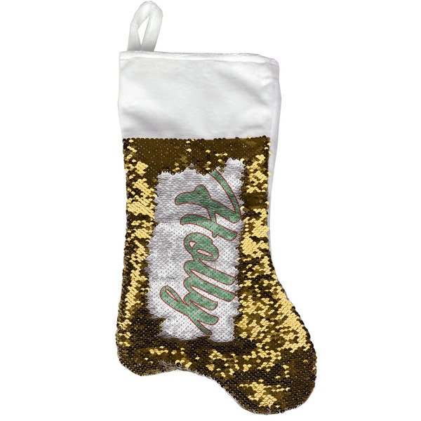 Christmas Holly Gold Sequin Stocking - Front
