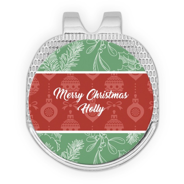 Custom Christmas Holly Golf Ball Marker - Hat Clip - Silver