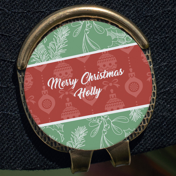 Christmas Holly Golf Ball Marker Hat Clip - Gold - Close Up