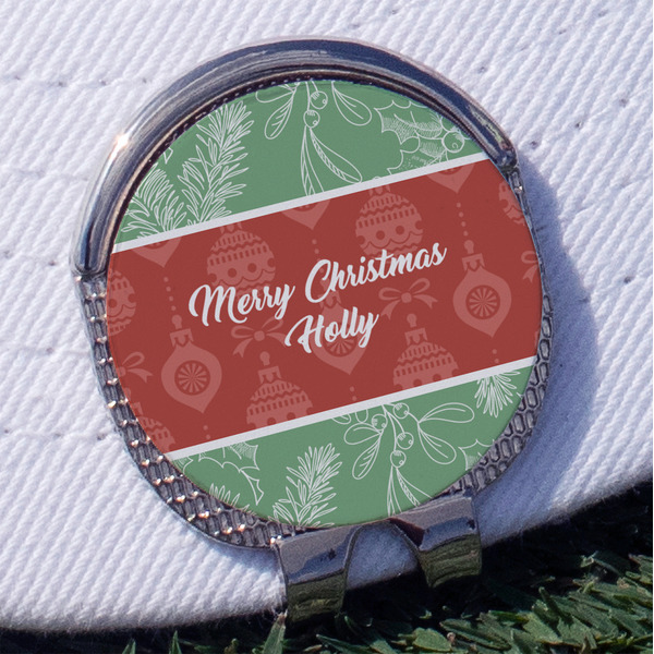 Christmas Holly Golf Ball Marker Hat Clip - Silver - Front