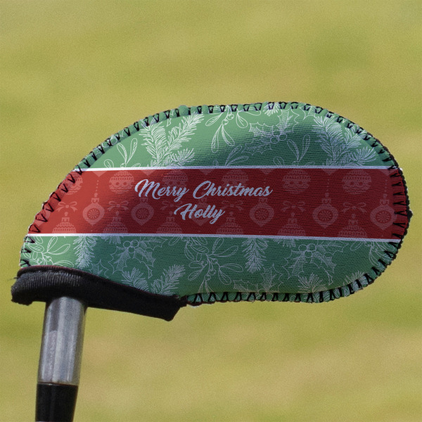 Custom Christmas Holly Golf Club Iron Cover - Single (Personalized)