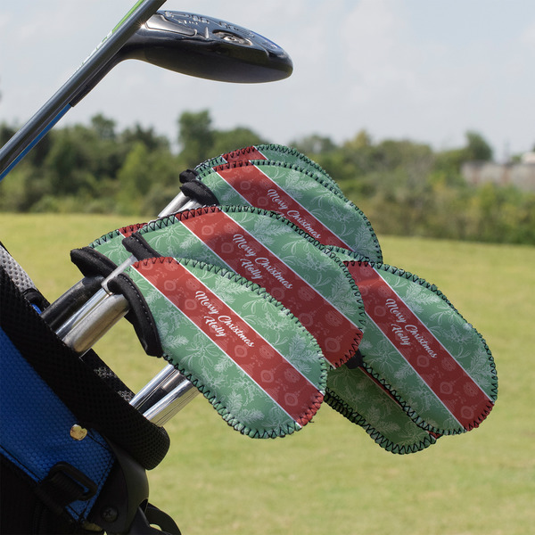Custom Christmas Holly Golf Club Iron Cover - Set of 9 (Personalized)