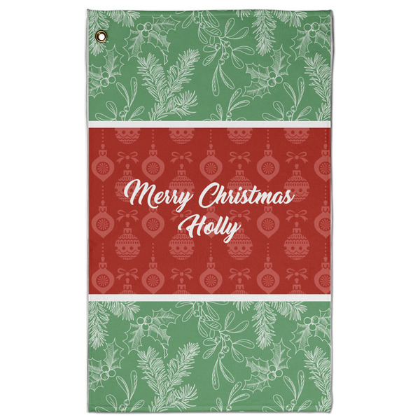 Custom Christmas Holly Golf Towel - Poly-Cotton Blend w/ Name or Text