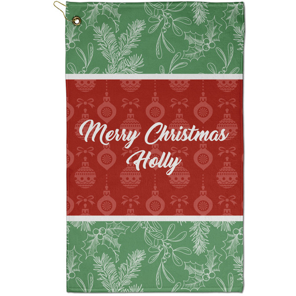 Custom Christmas Holly Golf Towel - Poly-Cotton Blend - Small w/ Name or Text