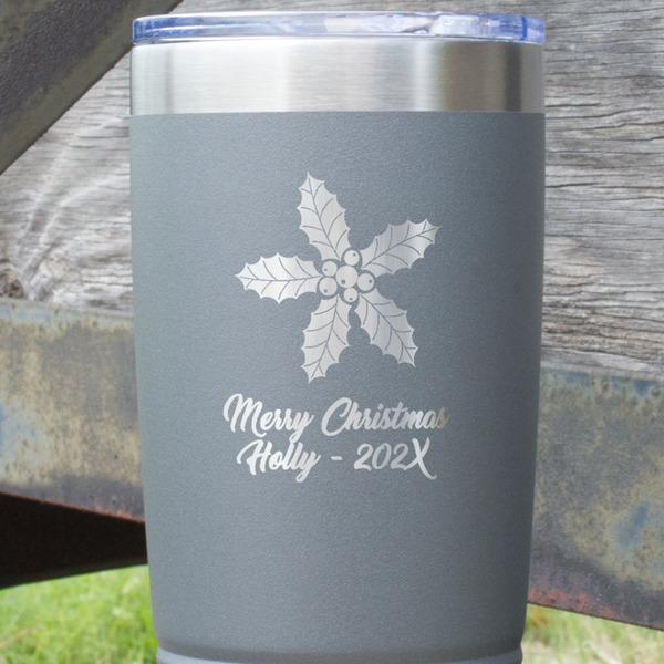 Christmas Holly Gray Polar Camel Tumbler - 20oz - Close Up