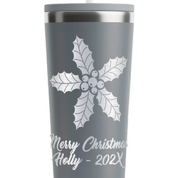 Christmas Holly RTIC Everyday Tumbler with Straw - 28oz - Grey - Single-Sided (Personalized)